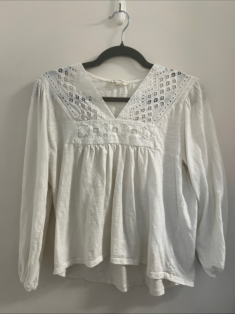 Lucky Brand White Eyelet V-Neck Peasant Blouse - Women Tops